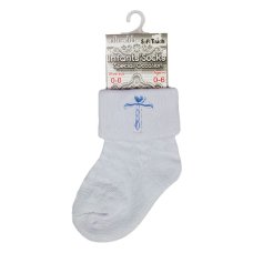 S11-B: White/Blue Cross Emb Socks (0-12 Months)